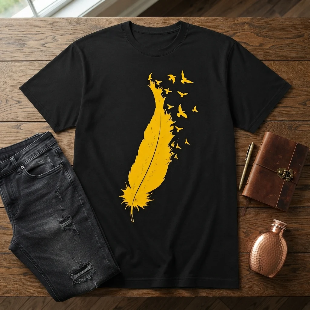Graphic Printed Tee – Yellow Feather Flatlay